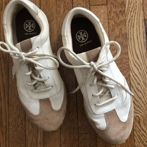 Designer Tory Burch Annie sneakers Womens 8.5 brown ivory